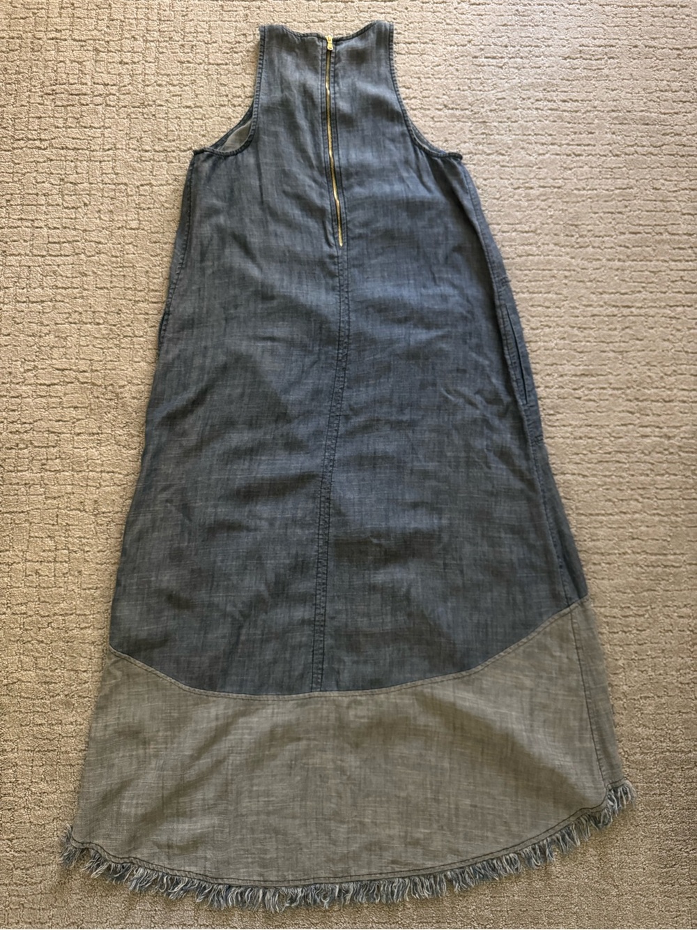 Trina Turk Phlox Chambray Two-Tone Fringe Sleeveless High-Low Dress Size XS - Picture 3 of 10